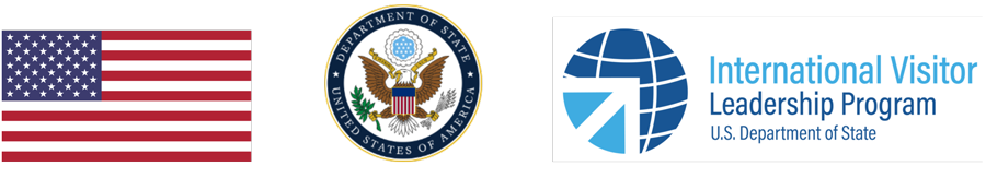 USA Flag, US State Department Seal, International Visitor Leadership Program Logo