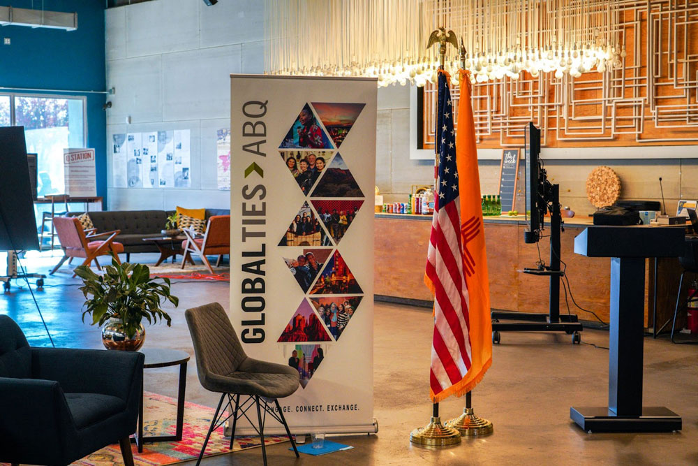 Image of a Global Ties ABQ banner at Q Station
