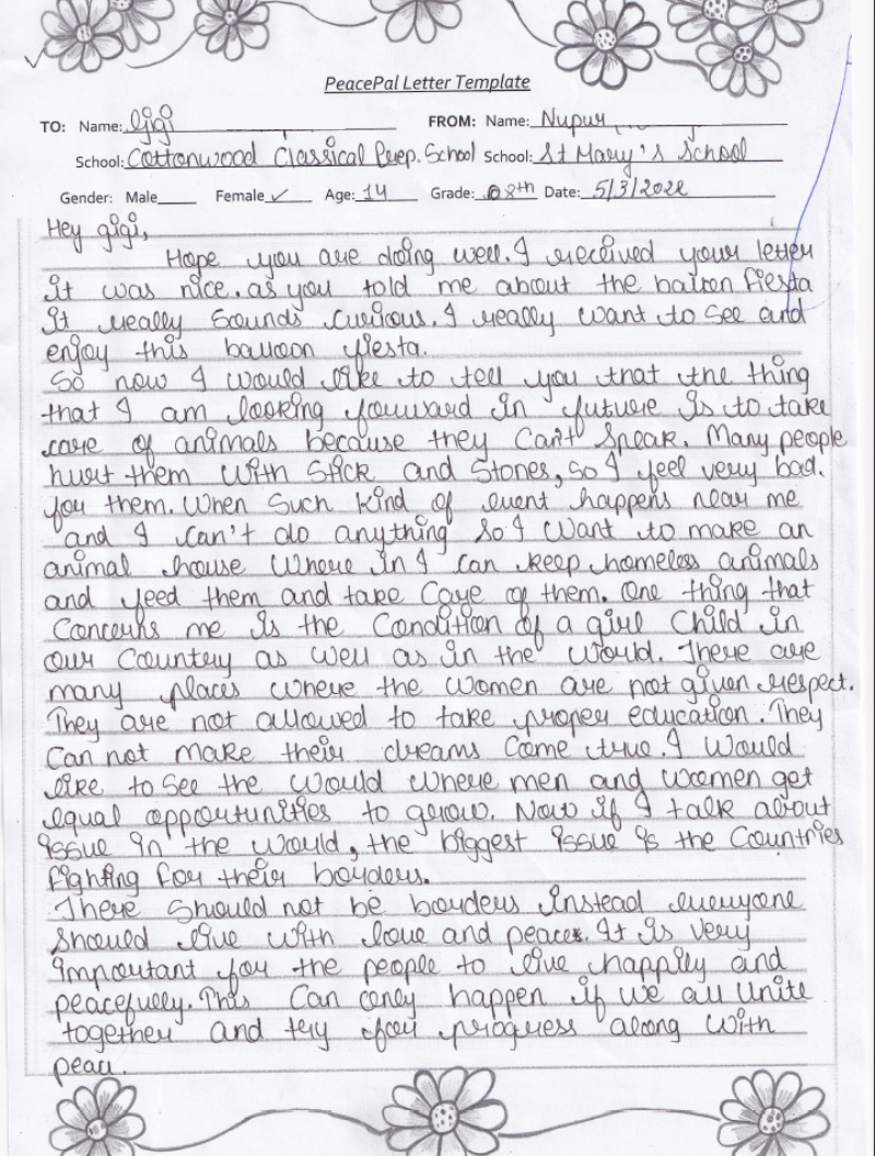 Pen Pal Letter from India